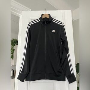 Adidas Jacket Women Size M Black Classic 3 Stripes Full Zip Retro Active